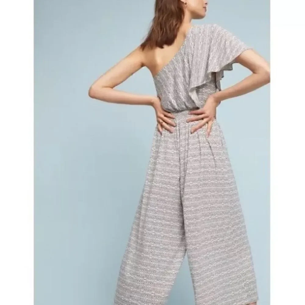 Anthropologie Maeve White & Black JAMIE One Shoulder Wide Leg Jumpsuit | MP